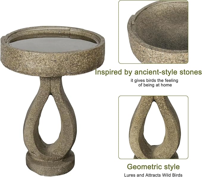 SKYFIRE 21.8" H Outdoor Birdbath for Garden -Fibre Reinforced Concrete Large Bird Bath Outdoor Decor with Modern Pedestal for Garden, Patio, Lawn -15.7”Dia. X 21.8”H Contemporary Birdbaths&Supports