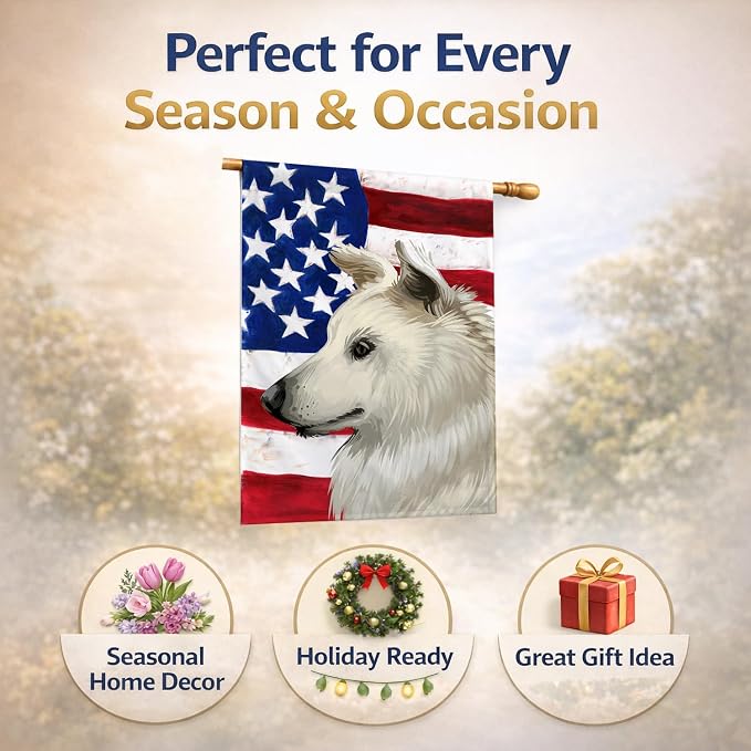 Caroline's Treasures CK6496CHF Cretan Hound Dog American Flag House Flag Large Porch Sleeve Pole Decorative Outside Yard Banner Artwork Wall Hanging, Polyester, House Size, Multicolor
