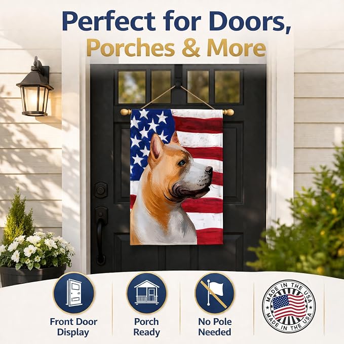 Caroline's Treasures CK6401CHF American Pit Bull Terrier American Flag House Flag Large Porch Sleeve Pole Decorative Outside Yard Banner Artwork Wall Hanging, Polyester, House Size, Multicolor