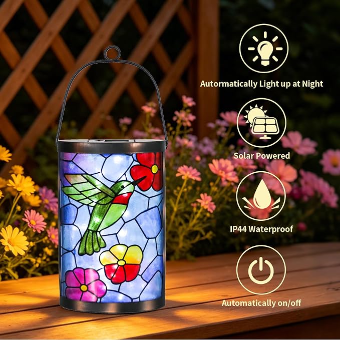 Hanging Solar Lantern Outdoor Decorative Waterproof LED Solar Hummingbird Lights Tabletop Lamp for Outdoor Patio Garden
