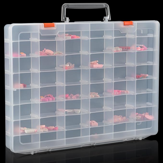 Large 48 Grids Clear Plastic Organizer Box with Adjustable Dividers | Multipurpose Craft Organizer for Hobby Small Parts, Portable Jewelry Bead Storage Container Tackle Box Organizer with Handle