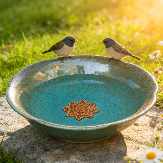 10" W Ceramic Bird Bath for Outdoors,Bird Bath & Feeder with Flower Decor.