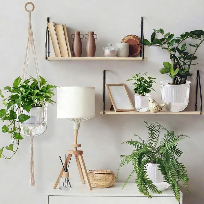 Hanging Planter Set of 6 Self Watering Indoor Flower Pots with Water Level Indicator Modern Plant Hangers for Indoor Garden Decor Balcony Apartment Boho Home Decoration Easy Care(White)