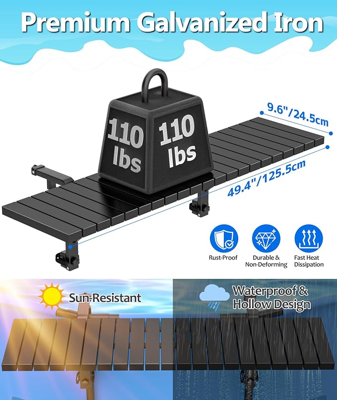 BoYata Pool Bar for Above Ground Pools, 49.4×9.6" Large Galvanized Table | Holds Up To 110 Lb, Fits Top Rails Up To 4.48", Super Stable Above Ground Pool Accessories, For Round & Oval Frame Pools