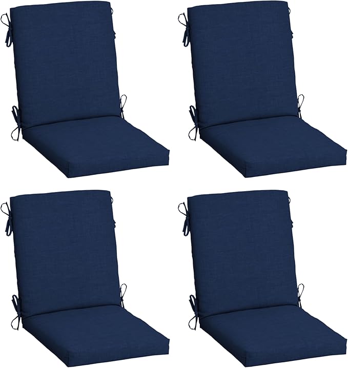 Arden 4-Pack Outdoor Patio Dining Chair Cushion, 20 x 44, Rain-Proof Seat Pad, Fade-Resistant Outdoor Cushion Sapphire Blue Leala