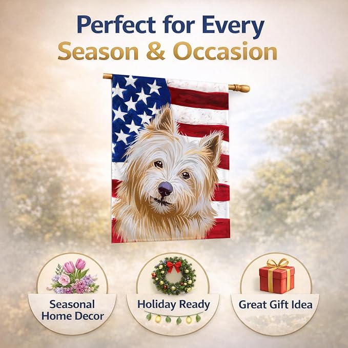 Caroline's Treasures CK6633CHF Norwich Terrier Dog American Flag House Flag Large Porch Sleeve Pole Decorative Outside Yard Banner Artwork Wall Hanging, Polyester, House Size, Multicolor