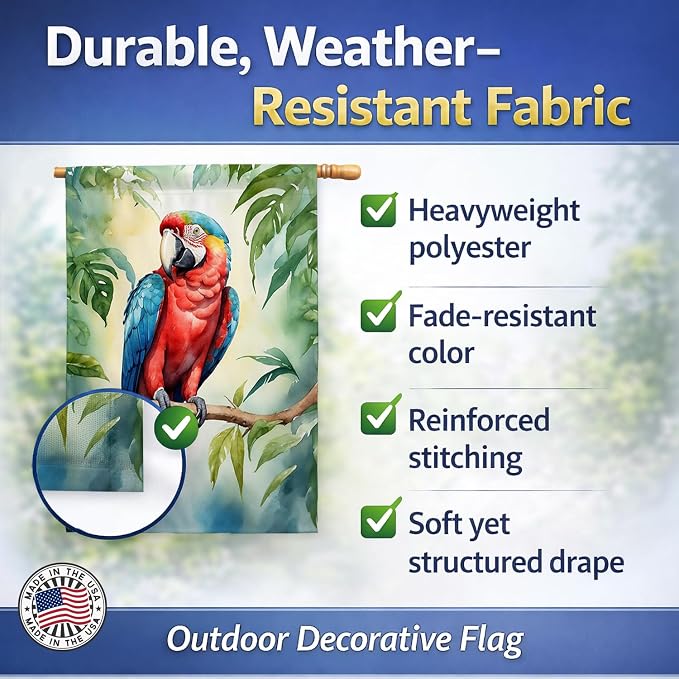 Caroline's Treasures Macaw Parrot House Flag Large Porch Sleeve Pole Decorative Outside Yard Banner Artwork Wall Hanging, Polyester, House Size, Multicolor