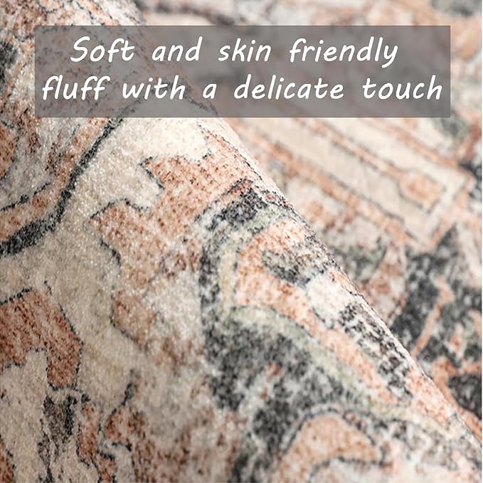 CHAMPLANT Retro Washable Area Rug 4X6 Washable Living Room Boho Chic Medallion Distressed DesignIndoor Non-Slip Large Accent Throw Rug for Kitchen Bedroom Office Carpet