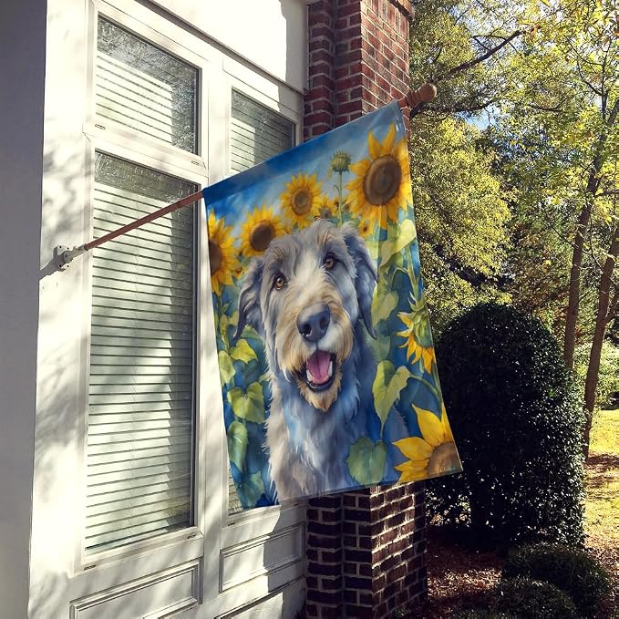 Caroline's Treasures DAC6100CHF Irish Wolfhound in Sunflowers House Flag Large Porch Sleeve Pole Decorative Outside Yard Banner Artwork Wall Hanging, Polyester, House Size, Multicolor