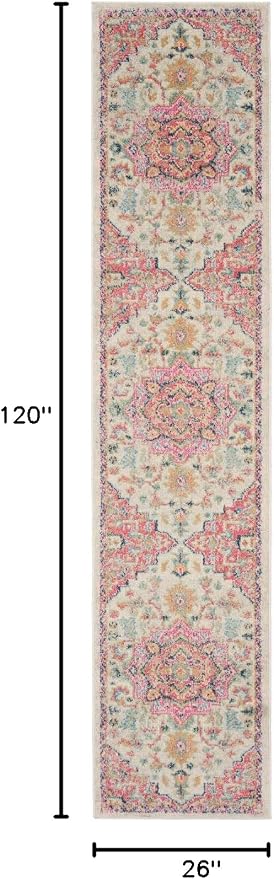 Nourison Home Passion Ivory Pink 2'2" x 10' Area Rug - Easy Clean, Non Shedding, Bed Room, Living Room, Dining Room, Kitchen (10' Runner)