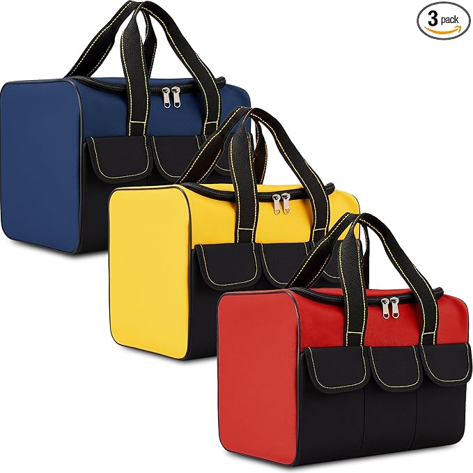 Sanwuta 3 Pack Tool Bag for Men Waterproof, 16 Inch Heavy Duty Tool Boxes Wide Mouth Tote Wide Open Mouth Storage Case for Various Instrument, Electrician Carpenter Mechanic