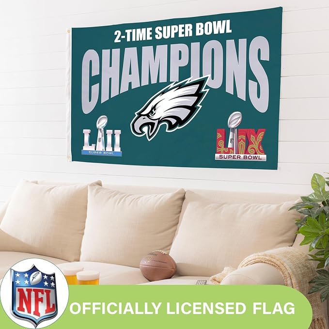 NFL 3 x 5 Outdoor Flag with Grommets | Heavy Duty Flag & Banner for Outdoor Garden Patio Decoration | Indoor Wall Decor for Room | Works with Flag Poles for Outside House (Philadelphia Eagles Multi-Win 2025)