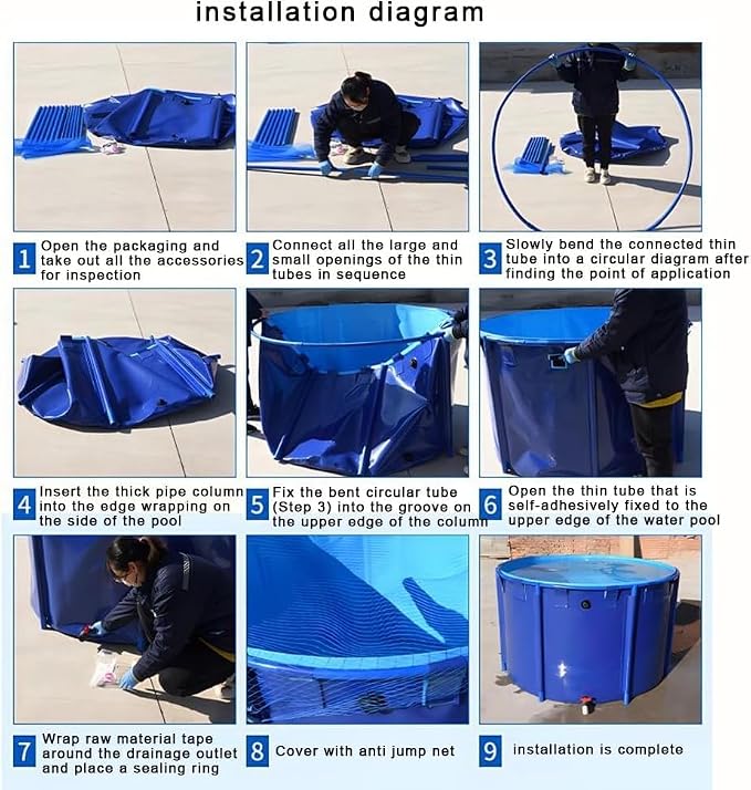 Above Ground Pond, Round Outdoor Fish Pond Pool with Durable Frame | Koi Pond Tank，Koi Fish Pond，PVC Fish Farming,for Store Up Water Irrigation(1350 L)