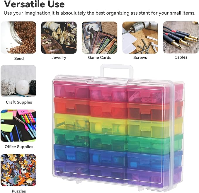 novelinks Stackable Plastic Clear Storage Box Containers with Latching Lid - Art Craft Supply Organizer Storage Containers for Pencil Box,Crayon, Jewelry (18 Pack Colorful Small)