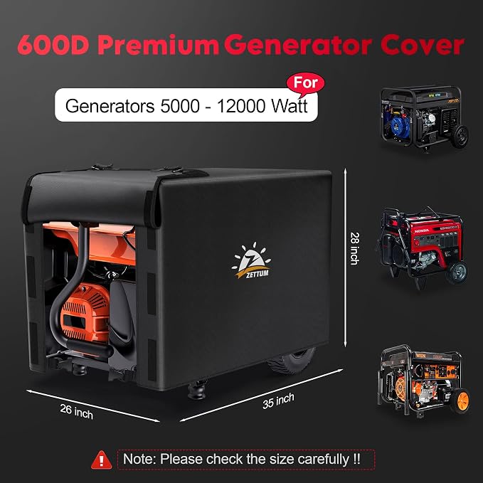 Zettum Generator Cover 35 Inch - 600D Outdoor Generator Covers Heavy Duty Waterproof, Small Outside Equipment Cover for DuroMax, Westinghouse, Champion, Predator, Honda Portable Generator 5000-12000W