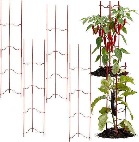 4 Pack Tomato Cage for Garden, 6" W x 6" D x 32" H Pepper and Eggplant Garden Stakes Metal Plant Support Sturdy V-Shape Trellis for Climbing Plants Vegetables Flowers Fruits