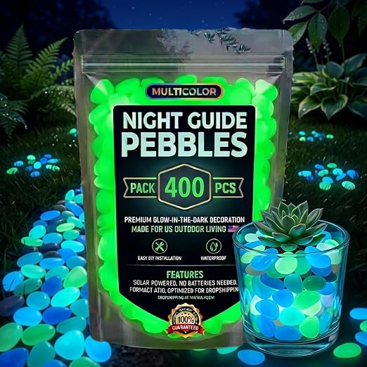 Glow Colorful in the Dark Garden Rocks – Night Guide Stones for Yard, Walkways, Fish Tanks & Landscaping, Luminous Outdoor Decorative Pebbles for Aquarium, Pathway, and Garden Decor (400, Green)