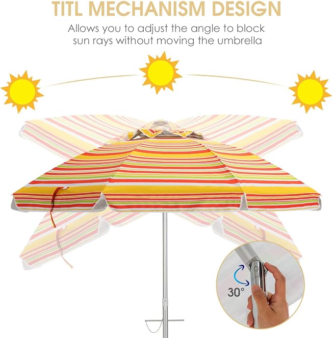 Tangkula 6.5ft Outdoor Beach Umbrella with Sand Anchor, Patio Umbrella with Push Button Tilt & UPF 50+ Protection, Portable Sunshade Umbrella with Carry Bag for Garden Beach Outdoor (Yellow)
