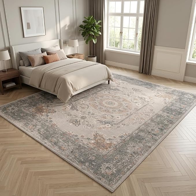 RUGIXE 8 x 10 ft Gray/Taupe Vintage Persian Washable Living Room Area Rug
