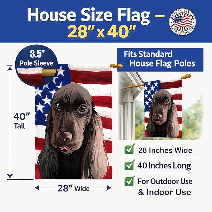 Caroline's Treasures CK6521CHF Field Spaniel Dog American Flag House Flag Large Porch Sleeve Pole Decorative Outside Yard Banner Artwork Wall Hanging, Polyester, House Size, Multicolor
