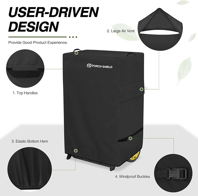 Porch Shield Cordless Lawn Mower Cover – Waterproof Electric Lawnmower Cover fit for 20-21 inches Folding Walk Behind Mower 25" L x 19" D x 41" H, Black