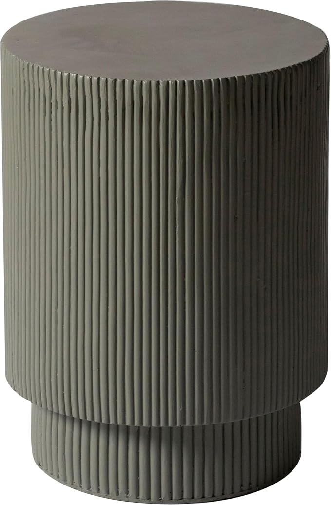LeisureMod Modern Side Table Round Fiberstone Top Accent End Table for Home, Outdoor Patio, Living Room Sofa, Weather-Resistant, Eden Series in Grey