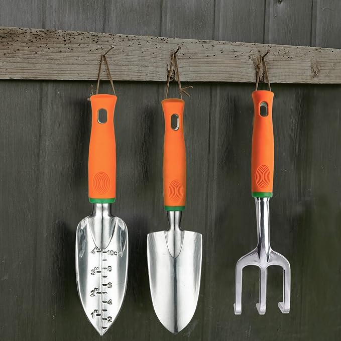 UKOKE Garden Tool Set, 3 Piece Aluminum Hand Tool Kit, Outdoor Tool, Heavy Duty Gardening Work Set with Ergonomic Handle, Gardening Tools for Women Men