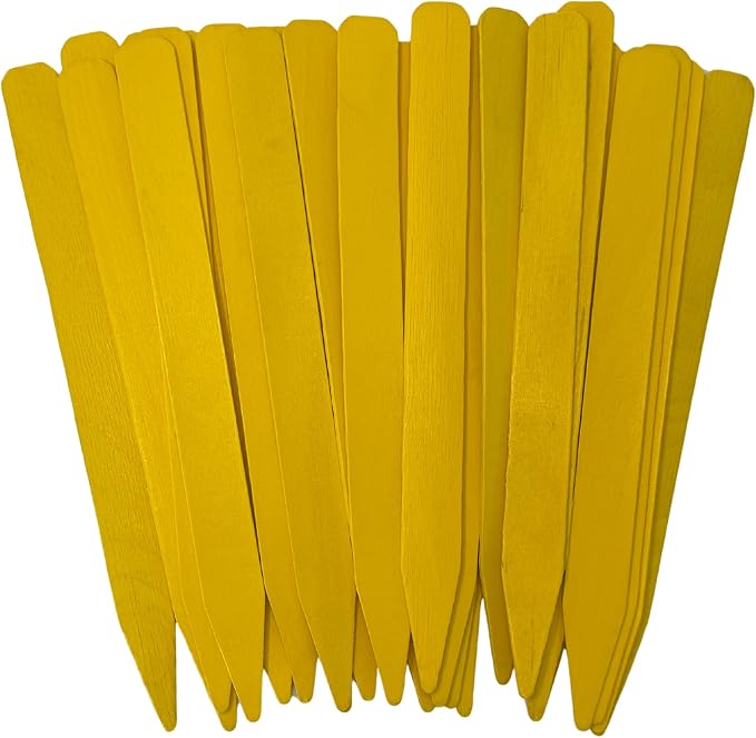 Natural Wood Plant Labels Or Garden Stakes - 10 Inches Tall - for Field and Garden Use - Eco-Friendly & Sustainable Plant Identification - Made in USA (25, Yellow, 10 Inches)