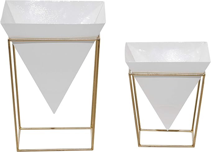 CosmoLiving by Cosmopolitan Metal Indoor Outdoor Planter with Removable Stand, Set of 2 14", 10"H, White