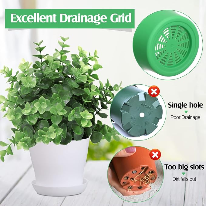 Potchen 5.5 Inch Plastic Plant Pots Bulk, 33 Pack Small Colorful Planters Pot with Drainage Holes,Seedling Nursery Transplanting Planter Container with Saucers,Flower Pots for Succulents, Cuttings