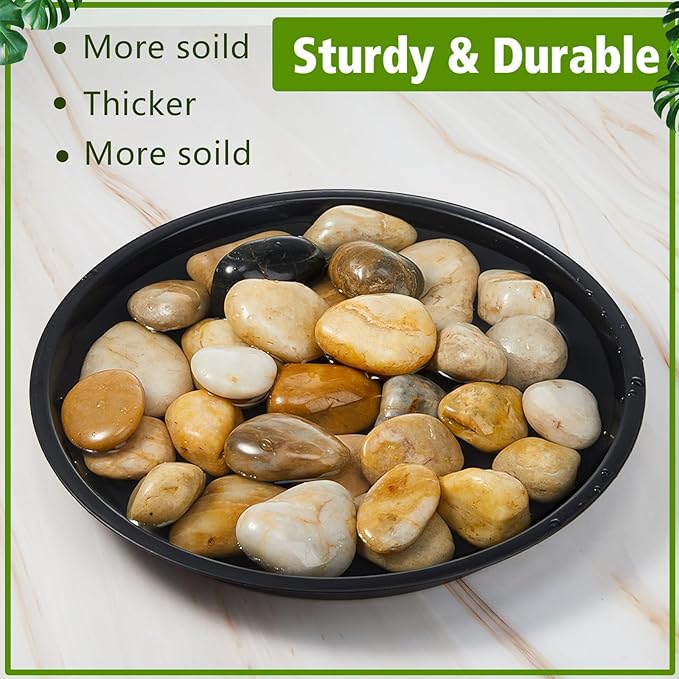 Honeydak 16 Pack 14.2 Inch Plant Saucer Plastic Plant Water Tray Plastic Saucers for Indoors Outdoors Round Pot Planter Heavy Duty Drip Trays for Garden Flower, Black