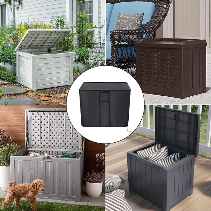 Kingling Deck Box Cover, Outdoor Storage Box Cover for Keter 30 Gallon Deck Box Waterproof Outside Patio Storage Bench Deck Boxes Covers Black (23" L x 18" W x 22" H inch)