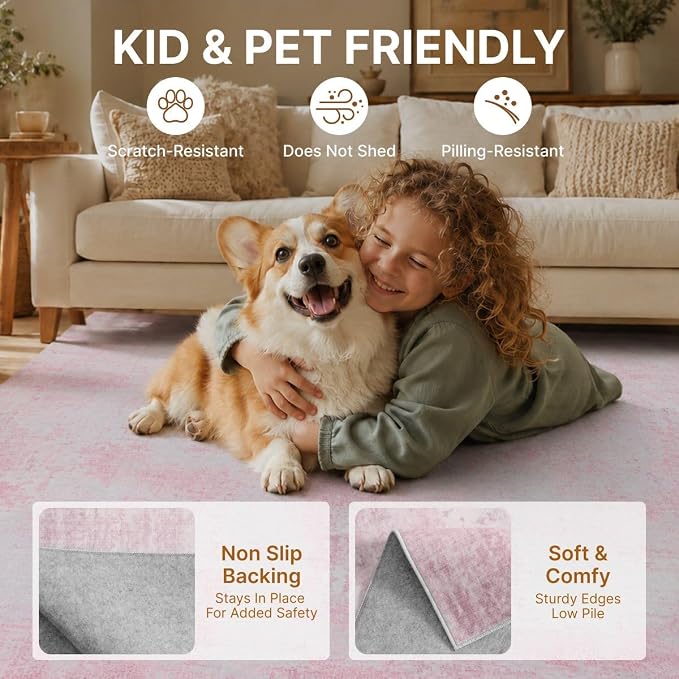 9x12 Area Rugs Washable Modern Abstract Living Room Bedroom Rug | Non Slip Soft Carpets Indoor Floor Stain Resistant Large Carpet for Bedroom Dining Room Farmhouse Nursery Home Office