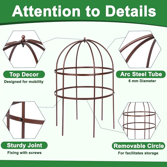 2 Pcs Jardin Bird Cage Plant Support 24" H Large Sturdy Grow-Through Flower Support Peony Cage Climbing Plant Support Trellis Sculptural Garden Decor for Perennial Flowers (Vintage Gold)