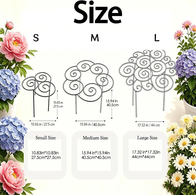 Metal Plant Support Ring for Garden, Heavy-Duty Peony & Dahlia Cage, Stackable Flower Support for Indoor & Outdoor Plants, Decorative Grow-Through Ring, Orchid Clip