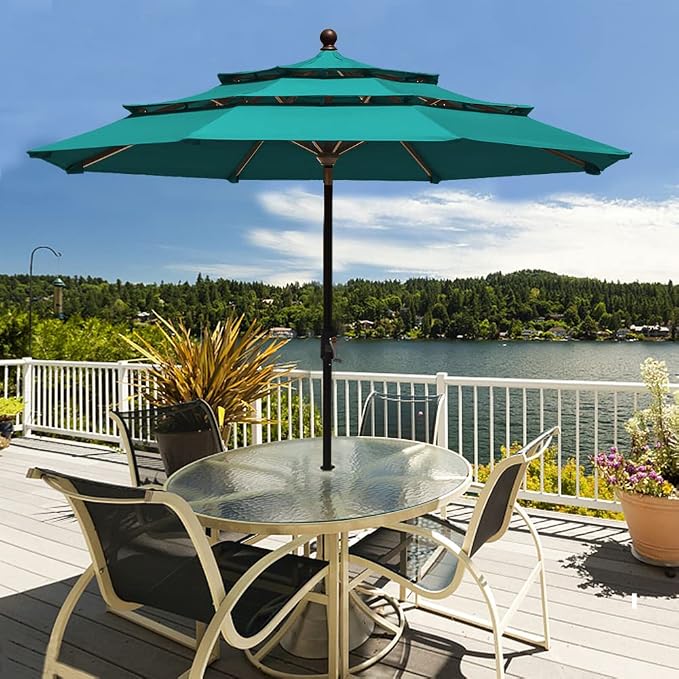 EliteShade USA 10-Year-Non-Fading 9ft 3-Tier Market Patio Umbrella, Commercial Grade Outdoor Table Umbrella with Crank Open, Windproof & UPF 50+ UV Protection, Heavy Duty Ventilation for Garden, Deck, Pool, Backyard, Beach & Bistro, Teal
