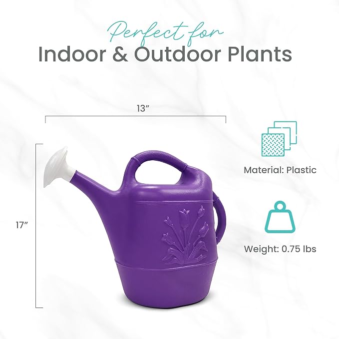 Union Products 63071 2 Gallon Plastic Indoor/Outdoor Watering Can w/Tulip Design for Garden, Potted Plants, & Patio Pots, Purple
