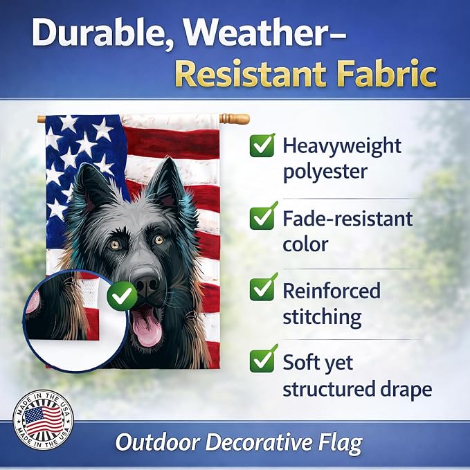 Caroline's Treasures CK6507CHF Dutch Shepherd Dog American Flag House Flag Large Porch Sleeve Pole Decorative Outside Yard Banner Artwork Wall Hanging, Polyester, House Size, Multicolor
