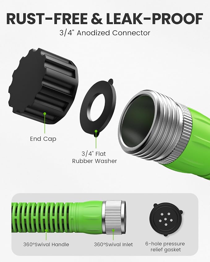 RAINPOINT 100FT Flat Soaker Hose for Garden (50FT x 2 Pack), Flexible & Leakproof Drip Hose with Anodized Aircraft Aluminum Fittings, Saves Up to 80% Water, Green