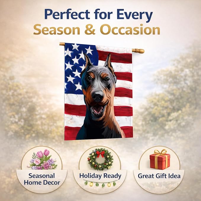 Caroline's Treasures CK6534CHF German Pinscher Dog American Flag House Flag Large Porch Sleeve Pole Decorative Outside Yard Banner Artwork Wall Hanging, Polyester, House Size, Multicolor