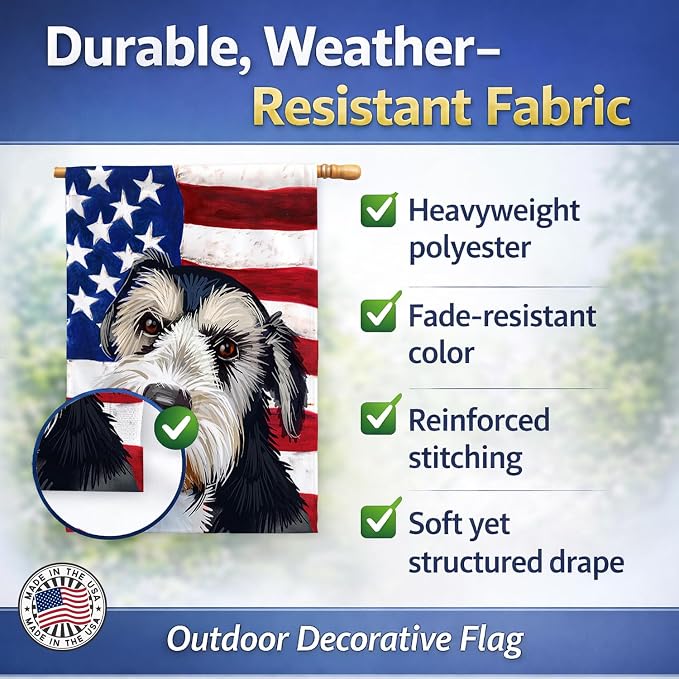 Caroline's Treasures CK6554CHF Griffon Nivernais Dog American Flag House Flag Large Porch Sleeve Pole Decorative Outside Yard Banner Artwork Wall Hanging, Polyester, House Size, Multicolor