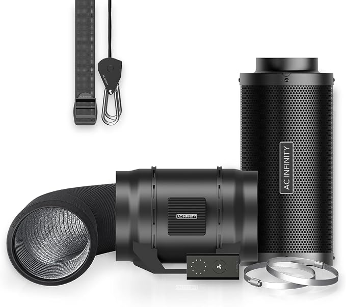 AC Infinity Air Filtration Kit 8” with Speed Controller | Inline Fan and Carbon Filter Combo, Cooling and Ventilation System for Grow Tents, Hydroponics, Indoor Gardening