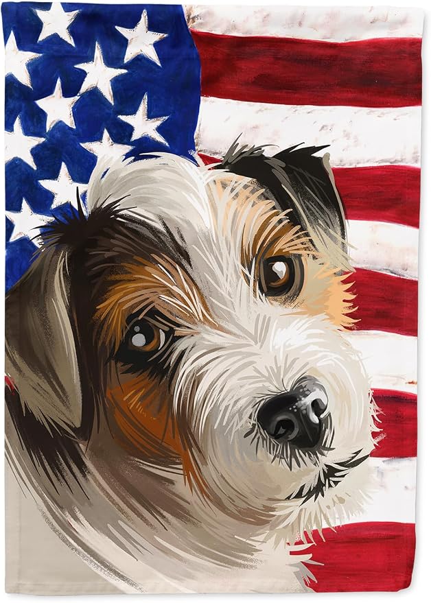Caroline's Treasures CK6637CHF Parson Russell Terrier American Flag House Flag Large Porch Sleeve Pole Decorative Outside Yard Banner Artwork Wall Hanging, Polyester, House Size, Multicolor