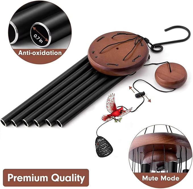 Memorial Wind Chimes for Loss of Mother, Sympathy Gifts for Loss of Mother - 36'' Red Cardinal Wind Chimes for Outside with Mute Option, Gift for Someone Who Lost Their Mom, in Memory of Mom