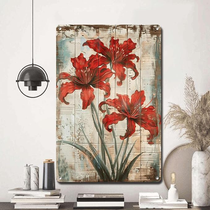 Metal Sign Tin Sign Vintage Wall Art Striking Lycoris Tin Sign for Rustic Wall Art Vintage Charm and Distressed Wood Surfaces Kitty Decor for Pub 6×8 Inches