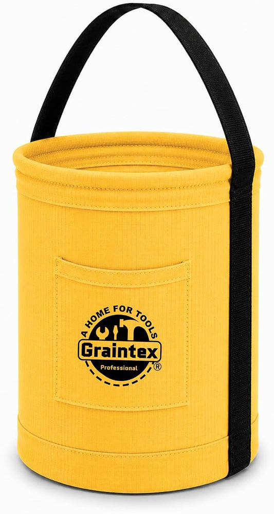 Graintex Canvas Utility Bucket 9.5"x14", Round Tool Bucket, Reinforced Base & Carry Handle, Ripstop Canvas, Ideal Multi-Purpose Bag for Jobsite, Gardening, Home Use, Tool Storage - Yellow