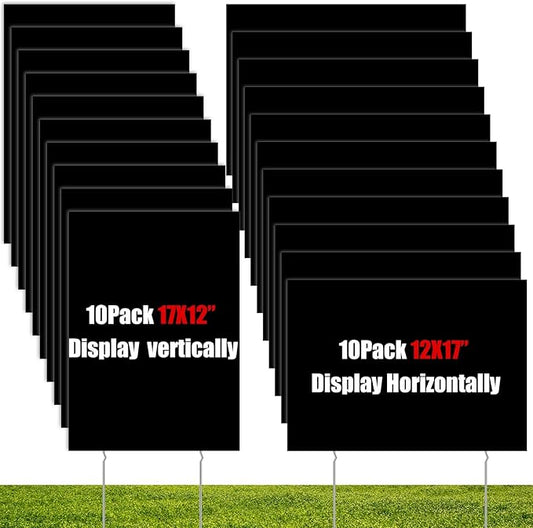 Wesiti 20 Pack Blank Yard Signs with Stakes Plastic Yard Lawn Sign Double Sided Corrugated Plastic Garage Sale Signs with Stakes for Rent Sign for Party Lawn Yard (Black, 17 x 12 Inch)