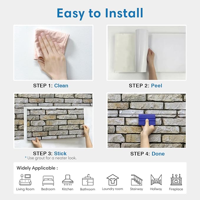 COMSTICKC 3D Stone Wall Panel Peel and Stick,12 Pcs of 22.8" x 11.8", DIY Lightweight PVC Stone Brick Textured Self Adhesive Wall Tiles Backsplash Interior Decor, Paintable, Covers 22.48 sq.ft