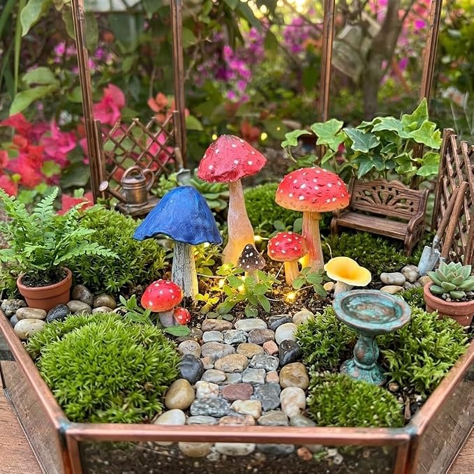 Fairy Garden Accessories Outdoor Mushroom Decor - 6 PCS Colorful Mushroom Figurines, Miniature Garden Statues and Lawn Ornaments for Outside Yard Art, Patio Plant Pot Decoration