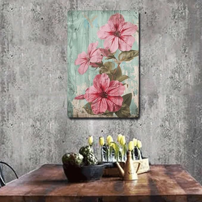 Metal Sign Tin Sign Vintage Wall Art Vintage Impatiens Tin Sign for Rustic Wall Art Shabby Chic Gardens and Distressed Wood Panels Vintage Decor for Room 12×16 Inches